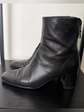Stuart Weitzman Black Leather Ankle Booties with Block Heel